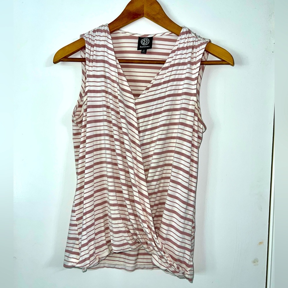 Bobeau Blush and Cream Striped faux wrap tank